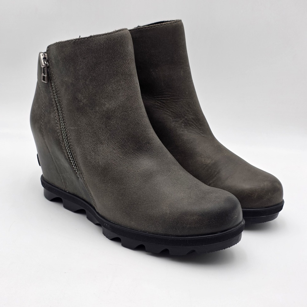 Sorel Joan of Arctic Wedge II Zip Ankle Booties Women 9 Quarry Leather SEE PHOTO